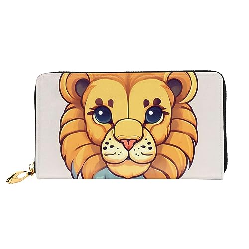 AthuAh Cartoon Cute Little Lion Damen Lange Geldbörse Reisebrieftasche Große Kapazität Lange Geldbörse Reißverschluss Geldbörse 7,48 x 4,13 Zoll, Schwarz, Einheitsgröße von AthuAh