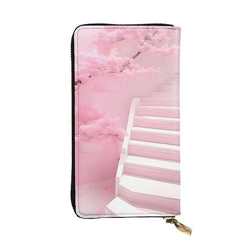 AthuAh Cherry Blossom White Staircase Long Clutch Wallet, Women's Zipper Wallet, Multi Card Organizer, & Large Capacity Long Wallet, Schwarz , Einheitsgröße von AthuAh