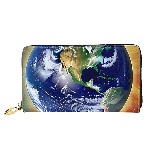 AthuAh Cosmic Earth Damen Lange Geldbörse Reisebrieftasche Große Kapazität Lange Geldbörse Reißverschluss Geldbörse 7,48 x 4,13 Zoll, Schwarz, Einheitsgröße von AthuAh