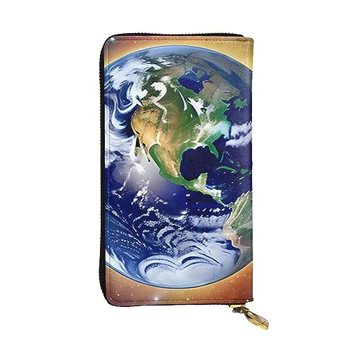 AthuAh Cosmic Earth Lange Clutch-Geldbörse, Damen-Geldbörse, Reißverschluss, Multi-Karten-Organizer, & große Kapazität, lange Geldbörse, Schwarz , Einheitsgröße von AthuAh