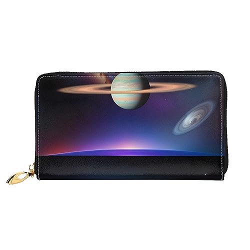 AthuAh Cosmic Saturn Damen Lange Geldbörse Reisebrieftasche Große Kapazität Lange Geldbörse Reißverschluss Geldbörse 7,48 x 4,13 Zoll, Schwarz, Einheitsgröße von AthuAh