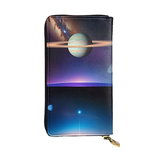 AthuAh Cosmic Saturn Lange Clutch-Geldbörse, Damen-Geldbörse mit Reißverschluss, Multi-Karten-Organizer, & große Kapazität lange Geldbörse, Schwarz , Einheitsgröße von AthuAh