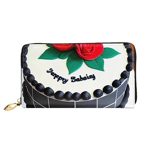 AthuAh Delicious Cakes Damen Lange Geldbörse Reisebrieftasche Große Kapazität Lange Geldbörse Reißverschluss Geldbörse 7,48 x 4,13 Zoll, Schwarz, Einheitsgröße von AthuAh