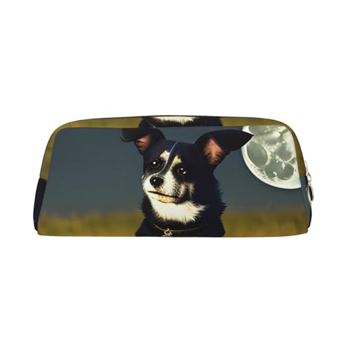 AthuAh Dog Under Moon Federmäppchen, tragbares Federmäppchen und Schreibwaren-Aufbewahrungstasche mit Reißverschluss, Organizer mit großem Fassungsvermögen, Unisex, gold, Einheitsgröße, Pack-Organizer von AthuAh