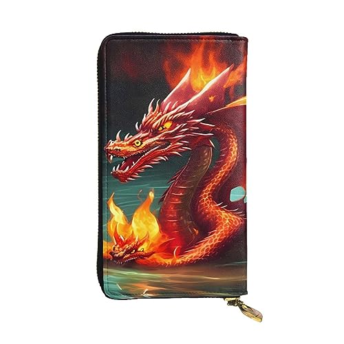 AthuAh Dragon King in Fire Lange Clutch-Geldbörse, Damen-Geldbörse mit Reißverschluss, Multi-Karten-Organizer, und lange Geldbörse mit großer Kapazität, Schwarz , Einheitsgröße von AthuAh