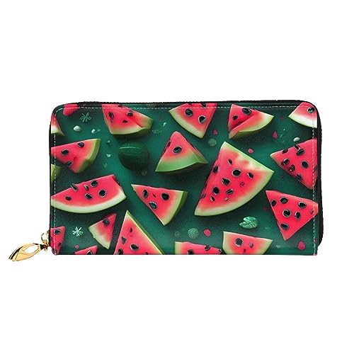 AthuAh Dream Watermelon Damen Lange Geldbörse Reisebrieftasche Große Kapazität Lange Geldbörse Reißverschluss Geldbörse 7,48 x 4,13 Zoll, Schwarz, Einheitsgröße von AthuAh