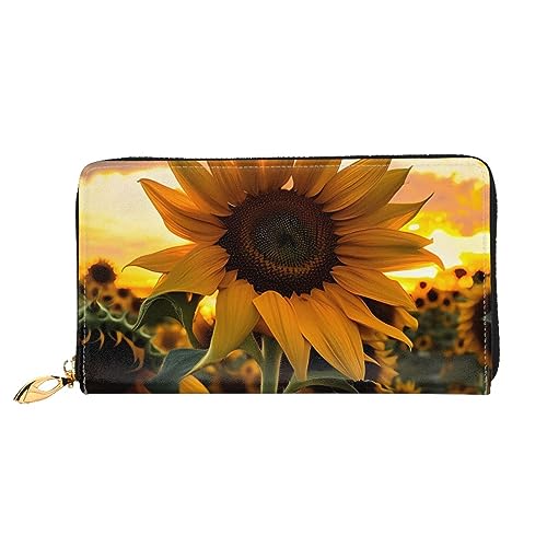 AthuAh Farm Sunflower Damen Lange Geldbörse Reisebrieftasche Große Kapazität Lange Geldbörse Reißverschluss Geldbörse 7,48 x 4,13 Zoll, Schwarz, Einheitsgröße von AthuAh