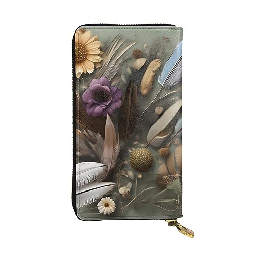 AthuAh Feder-Blumen-lange Clutch-Geldbörse, Damen-Geldbörse mit Reißverschluss, Multi-Karten-Organizer, und lange Geldbörse mit großer Kapazität, Schwarz , Einheitsgröße von AthuAh