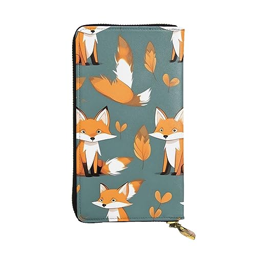 AthuAh Gelber Fuchs lange Clutch-Brieftasche, Damen-Geldbörse mit Reißverschluss, Multi-Karten-Organizer, & lange Brieftasche mit großer Kapazität, Schwarz , Einheitsgröße von AthuAh