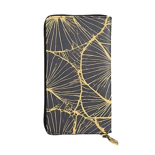 AthuAh Golden Leaf Lange Clutch-Geldbörse, Damen-Geldbörse mit Reißverschluss, Multi-Karten-Organizer, & lange Geldbörse mit großer Kapazität, Schwarz , Einheitsgröße von AthuAh