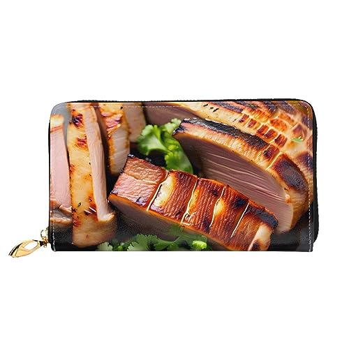 AthuAh Golden Roast Damen Lange Geldbörse Reisebrieftasche Große Kapazität Lange Geldbörse Reißverschluss Geldbörse 7,48 x 4,13 Zoll, Schwarz, Einheitsgröße von AthuAh