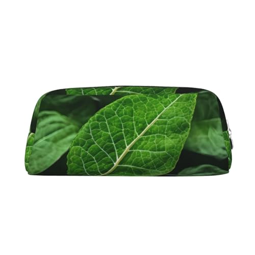 AthuAh Green Leaf Nature Federmäppchen, tragbares Federmäppchen und Schreibwaren-Aufbewahrungstasche mit Reißverschluss, Organizer mit großem Fassungsvermögen, Unisex, silber, Einheitsgröße, von AthuAh