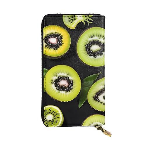 AthuAh Grüne Kiwi lange Clutch-Geldbörse, Damen-Geldbörse mit Reißverschluss, Multi-Karten-Organizer, und lange Brieftasche mit großer Kapazität, Schwarz , Einheitsgröße von AthuAh