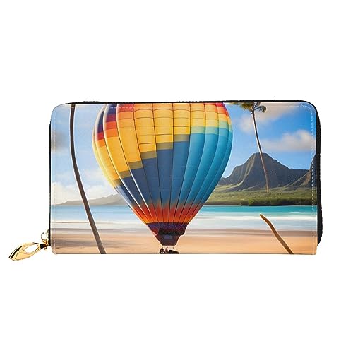 AthuAh Hawaii Heißluftballon Damen Lange Geldbörse Reisebrieftasche Große Kapazität Lange Geldbörse Reißverschluss Geldbörse 7,48 x 4,13 Zoll, Schwarz, Einheitsgröße von AthuAh