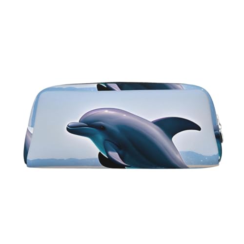 AthuAh Jumping Up Dolphins Federmäppchen, tragbares Federmäppchen und Schreibwaren-Aufbewahrungstasche mit Reißverschluss, großes Fassungsvermögen, Unisex, silber, Einheitsgröße, Pack-Organizer von AthuAh