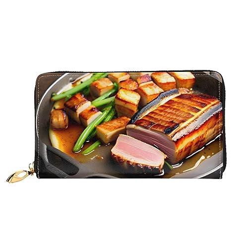 AthuAh Köstliche gegrillte Fleischfrauen lange Brieftasche, Reisebrieftasche, & große Kapazität, lange Brieftasche, Reißverschluss-Geldbörse, 19 × 10,5 cm, Schwarz , Einheitsgröße von AthuAh