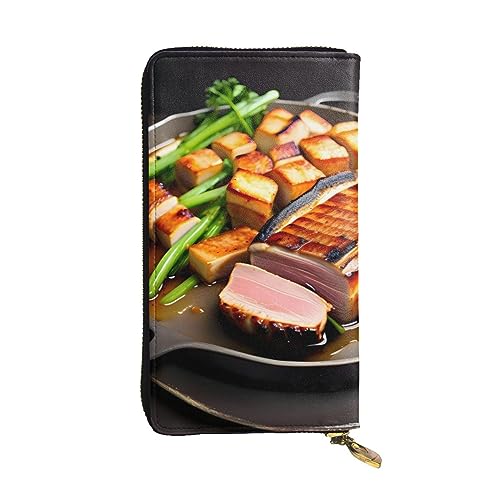 AthuAh Köstliches gegrilltes Fleisch lange Clutch-Brieftasche, Damen-Geldbörse mit Reißverschluss, Multi-Karten-Organizer, & lange Brieftasche mit großer Kapazität, Schwarz , Einheitsgröße von AthuAh