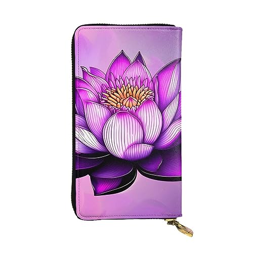 AthuAh Lila Lotus Lange Clutch-Geldbörse, Damen-Geldbörse mit Reißverschluss, Multi-Karten-Organizer, & lange Geldbörse mit großer Kapazität, Schwarz , Einheitsgröße von AthuAh