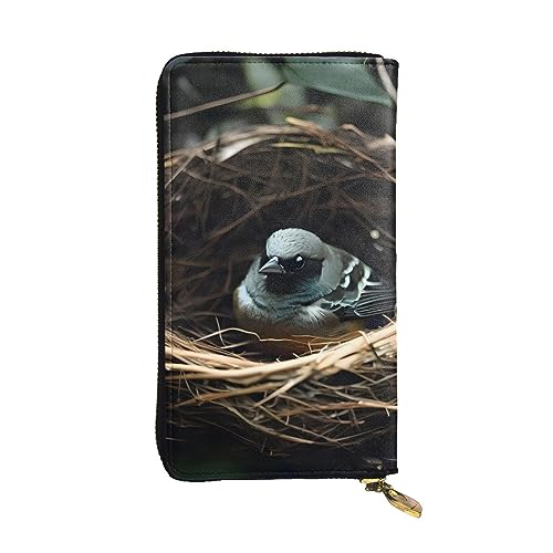 AthuAh Little Bird Nest Lange Clutch Geldbörse Damen Reißverschluss Geldbörse Multi Card Organizer & Große Kapazität Lange Brieftasche, Schwarz , Einheitsgröße von AthuAh