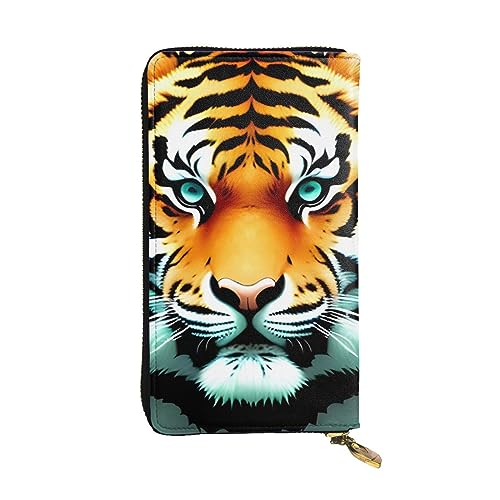 AthuAh Little Fat Tiger Head Lange Clutch-Geldbörse, Damen-Geldbörse mit Reißverschluss, Multi-Karten-Organizer und große Kapazität, lange Geldbörse, Schwarz , Einheitsgröße von AthuAh