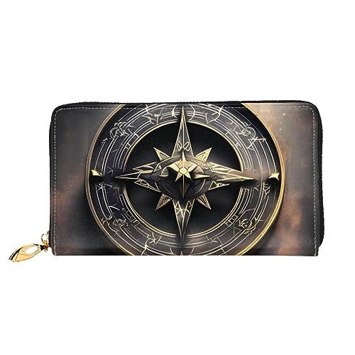 AthuAh Magical Design Norse Runes Compass Damen Lange Geldbörse Reisebrieftasche Große Kapazität Lange Geldbörse Reißverschluss Geldbörse 7,48 x 4,13 Zoll, Schwarz, Einheitsgröße von AthuAh