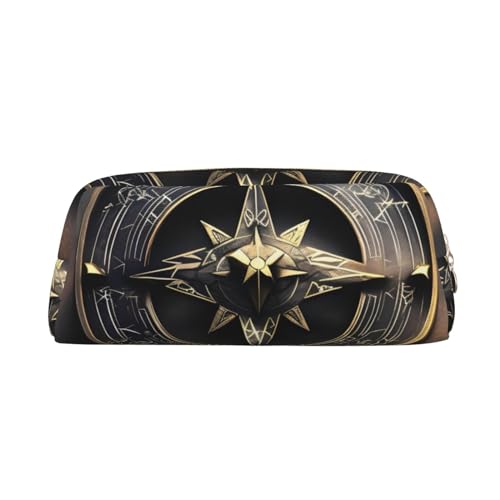 AthuAh Magical Design Norse Runes Compass Pencil Pouch, Portable Pencil Pouch,& Stationery Storage Bag with Zipper, Large Capacity Organizer, Unisex, gold, Einheitsgröße, Pack-Organizer von AthuAh