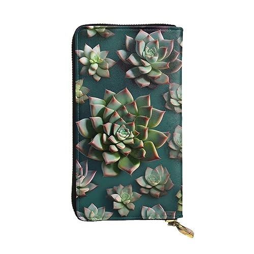 AthuAh Many Succulents Damen Geldbörse mit Reißverschluss, mehrere Karten Organizer und lange Brieftasche mit großer Kapazität, Schwarz, One Size, Schwarz , one size von AthuAh