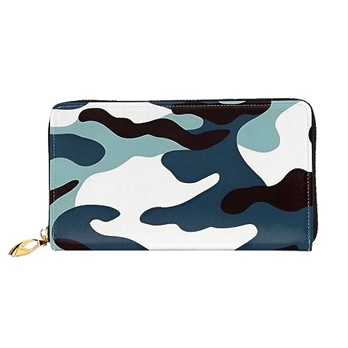 AthuAh Marine Camouflage Damen Lange Geldbörse Reisebrieftasche Große Kapazität Lange Geldbörse Reißverschluss Geldbörse 7,48 x 4,13 Zoll, Schwarz, Einheitsgröße von AthuAh