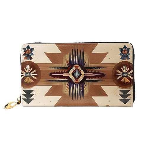 AthuAh Native American Patterns Damen Lange Geldbörse Reisebrieftasche Große Kapazität Lange Geldbörse Reißverschluss Geldbörse 7,48 x 4,13 Zoll, Schwarz, Einheitsgröße von AthuAh