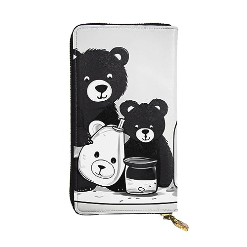 AthuAh Niedliche Milchflasche Bär Lange Clutch Brieftasche, Damen Reißverschluss Brieftasche, Multi Card Organizer & Große Kapazität Lange Brieftasche, Schwarz , Einheitsgröße von AthuAh