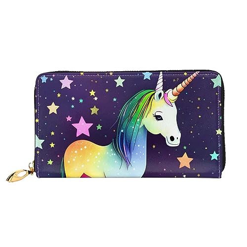 AthuAh One-Horse Star Damen Lange Geldbörse Reisebrieftasche Große Kapazität Lange Geldbörse Reißverschluss Geldbörse 7,48 x 4,13 Zoll, Schwarz, Einheitsgröße von AthuAh