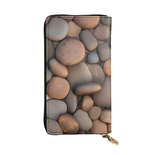 AthuAh Pebbles in The Beach Lange Clutch-Geldbörse, Damen-Geldbörse mit Reißverschluss, Multi-Karten-Organizer, und lange Geldbörse mit großer Kapazität, Schwarz , Einheitsgröße von AthuAh