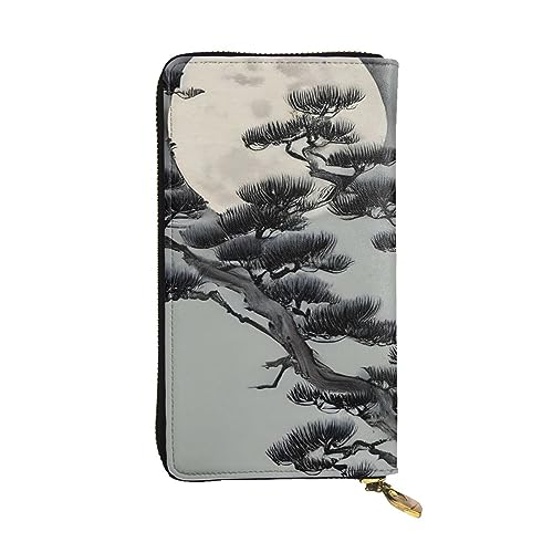 AthuAh Pine Tree Under The Moon Lange Clutch-Geldbörse, Damen-Geldbörse mit Reißverschluss, Multi-Karten-Organizer, & lange Geldbörse mit großer Kapazität, Schwarz , Einheitsgröße von AthuAh