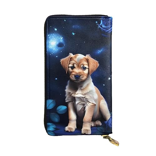 AthuAh Puppy Blue Rose Lange Clutch-Geldbörse für Damen, Reißverschluss, Multi-Karten-Organizer, & lange Geldbörse mit großer Kapazität, Schwarz , Einheitsgröße von AthuAh