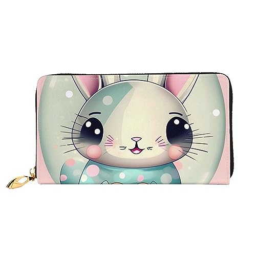 AthuAh Rosa Cartoon Bunny Damen Lange Geldbörse Reisebrieftasche Große Kapazität Lange Geldbörse Reißverschluss Geldbörse 7,48 x 4,13 Zoll, Schwarz, Einheitsgröße von AthuAh