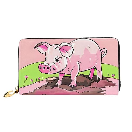 AthuAh Rosa Ferkel lange Brieftasche, Reisebrieftasche, & große Kapazität, lange Brieftasche, Reißverschluss-Geldbörse, 19 × 10,5 cm, Schwarz , Einheitsgröße von AthuAh