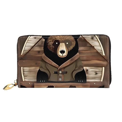 AthuAh Rustic Lodge Bear Damen Lange Geldbörse Reisebrieftasche Große Kapazität Lange Geldbörse Reißverschluss Geldbörse 19 x 10 cm, Schwarz, Einheitsgröße von AthuAh