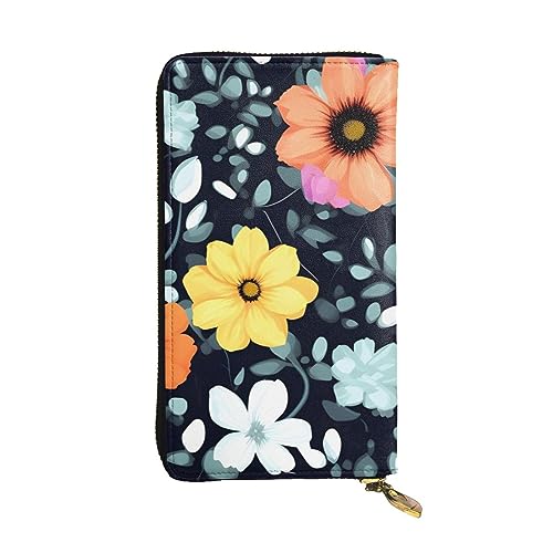 AthuAh Schöne bunte Blumen lange Clutch-Geldbörse, Damen-Geldbörse mit Reißverschluss, Multi-Karten-Organizer, und lange Geldbörse mit großer Kapazität, Schwarz , Einheitsgröße von AthuAh