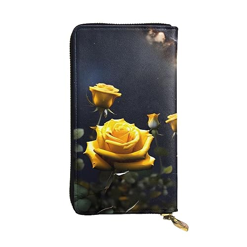 AthuAh Schöne gelbe Rosen lange Clutch-Geldbörse, Damen-Geldbörse mit Reißverschluss, Multi-Karten-Organizer, und lange Geldbörse mit großer Kapazität, Schwarz , Einheitsgröße von AthuAh