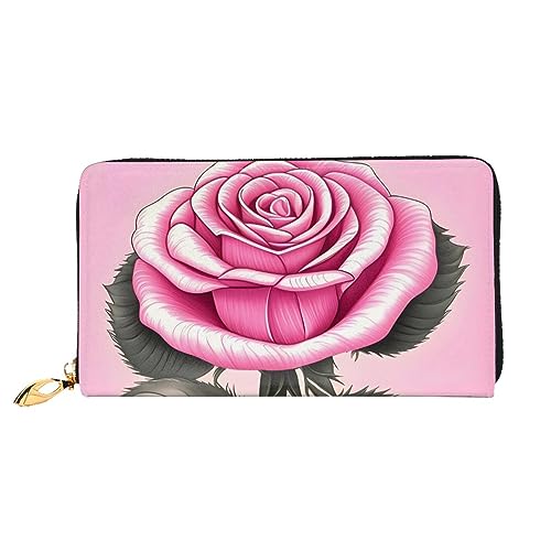 AthuAh Schöne rosa Rosenfrauen lange Brieftasche, Reisebrieftasche & große Kapazität, lange Geldbörse, Reißverschluss-Geldbörse, 19 × 10,5 cm, Schwarz , Einheitsgröße von AthuAh