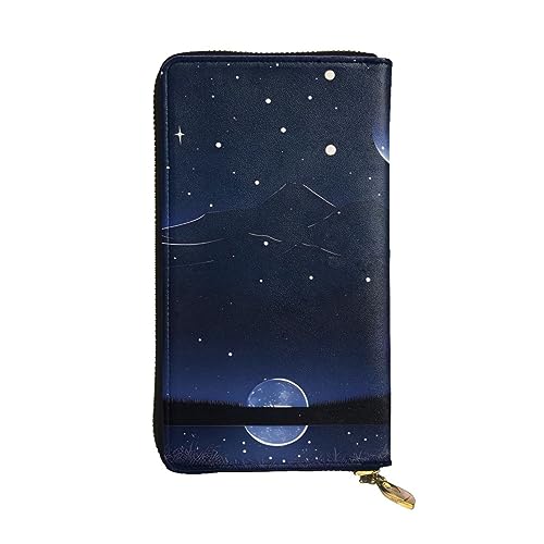 AthuAh Serene Blue Night View Long Clutch Wallet Damen Reißverschluss Geldbörse Multi Card Organizer & Große Kapazität Lange Brieftasche, Schwarz , Einheitsgröße von AthuAh