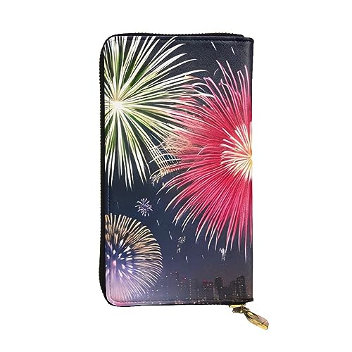 AthuAh Splendid Fireworks Lange Clutch-Geldbörse, Damen-Geldbörse mit Reißverschluss, Multi-Karten-Organizer, & lange Geldbörse mit großer Kapazität, Schwarz , Einheitsgröße von AthuAh