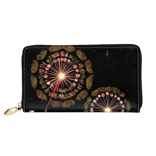 AthuAh Starry Dandelion Damen Lange Geldbörse Reisebrieftasche Große Kapazität Lange Geldbörse Reißverschluss Geldbörse 7,48 x 4,13 Zoll, Schwarz, Einheitsgröße von AthuAh