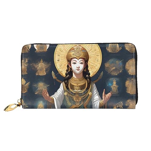 AthuAh Statue Of God Damen Lange Geldbörse Reisebrieftasche Große Kapazität Lange Geldbörse Reißverschluss Geldbörse 19 x 10 cm, Schwarz, Einheitsgröße von AthuAh