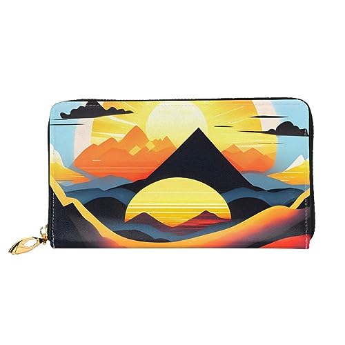 AthuAh Sunrise Mountain Damen Lange Geldbörse Reisebrieftasche Große Kapazität Lange Geldbörse Reißverschluss Geldbörse 7,48 x 4,13 Zoll, Schwarz, Einheitsgröße von AthuAh