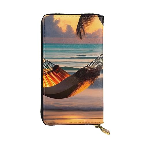 AthuAh Sunset Beach Hängematte Lange Clutch Geldbörse Damen Reißverschluss Geldbörse Multi Card Organizer & Große Kapazität Lange Brieftasche, Schwarz , Einheitsgröße von AthuAh