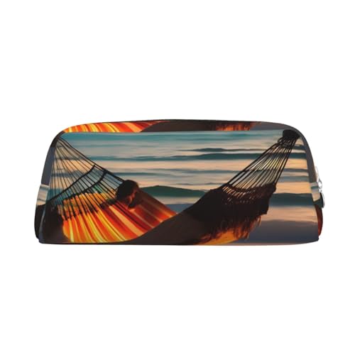 AthuAh Sunset Beach Hammock Pencil Pouch, Portable Pencil Pouch,& Stationery Storage Bag with Zipper, Large Capacity Organizer, Unisex, silber, Einheitsgröße, Pack-Organizer von AthuAh