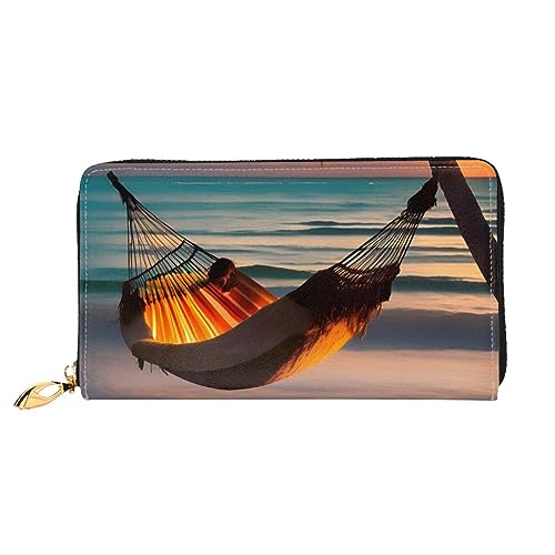 AthuAh Sunset Beach Hammockwomen'S Long Wallet, Travel Wallet & Large Capacity Long Wallet, Zipper Wallet, 19 × 10.5 Cm, Schwarz , Einheitsgröße von AthuAh