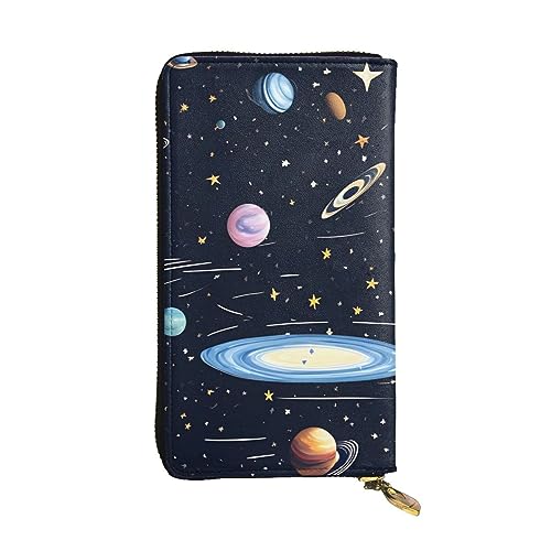 AthuAh The Solar Family Lange Clutch-Geldbörse, Damen-Geldbörse mit Reißverschluss, Multi-Karten-Organizer, und lange Geldbörse mit großer Kapazität, Schwarz , Einheitsgröße von AthuAh