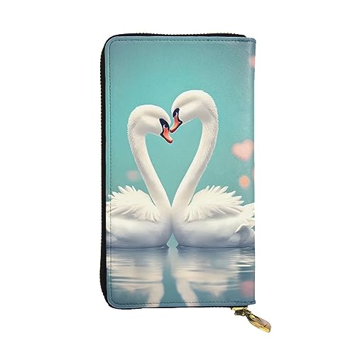 AthuAh The Swan in Love Lange Clutch-Geldbörse, Damen-Geldbörse mit Reißverschluss, Multi-Karten-Organizer, & lange Geldbörse mit großer Kapazität, Schwarz , Einheitsgröße von AthuAh